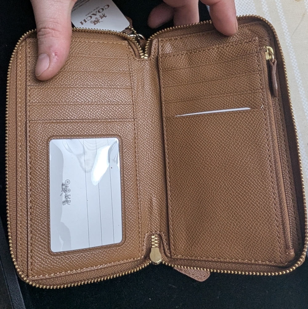 Coach Brown Saffiano Leather Zip-Around Wristlet Clutch - Picture 2 of 5